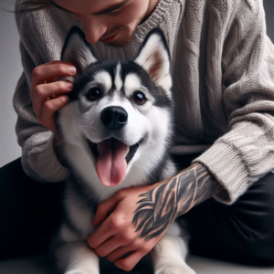 petting husky