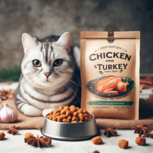 cat with chicken turkey food